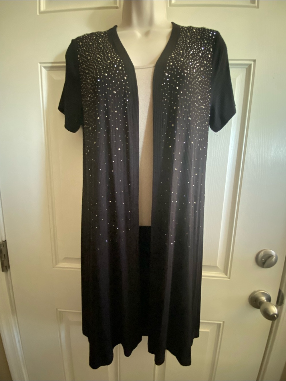Size S Vocal Black Short Sleeve Long Open Front Cardigan Lightweight